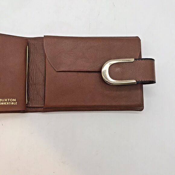 Vintage Buxton Convertible Cognac Leather Bifold Wallet Men's Brown Billfold NOS - Picture 9 of 14